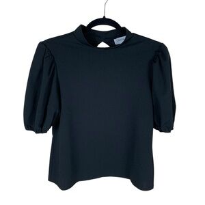 *2/$30* Carmen Marc Valvo Black Short Puff Sleeve Cut Out Back Top Size M